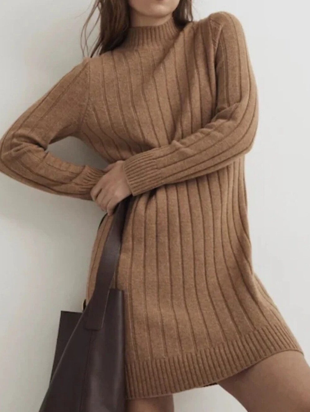 Madewell Ribbed Mini Sweater Dress Heathered caramel Wool Cotton Size S New
